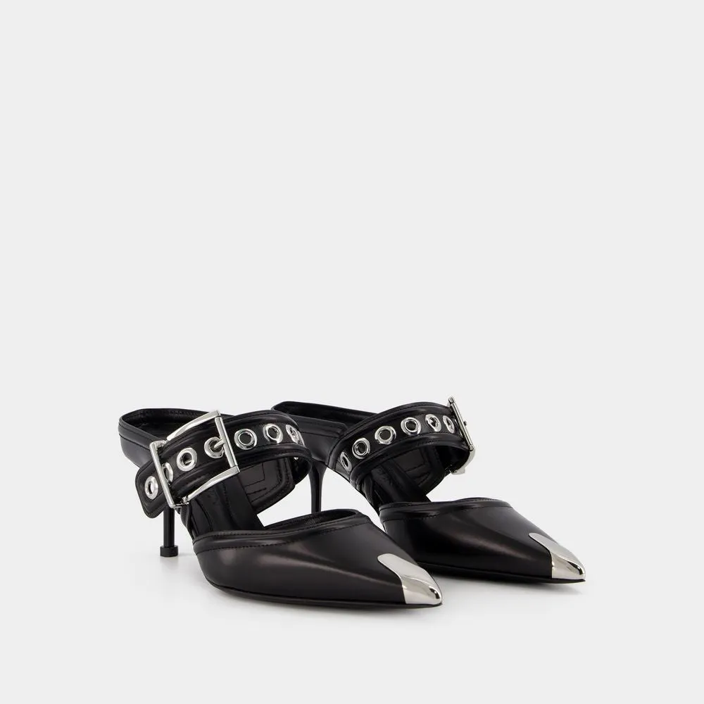 Oversized Sandals - Black/Silver - Leather