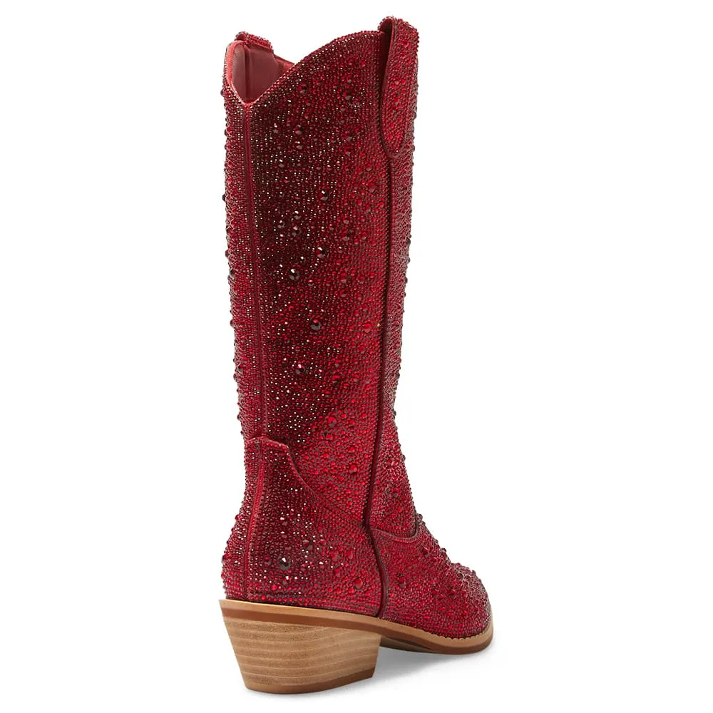 Parton Boot in Red Rhinestone