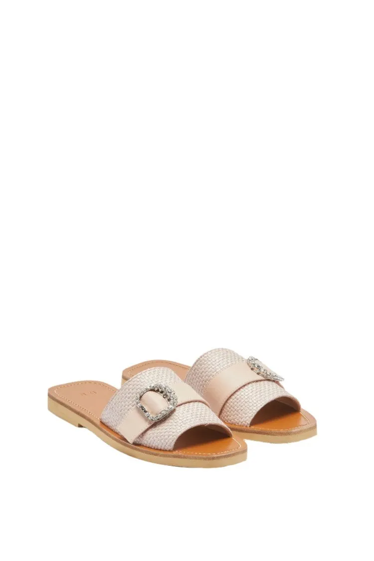 Pink Flat Slides With Diamond