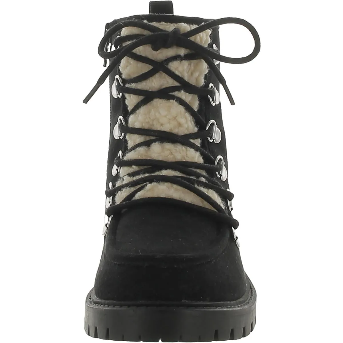 Quinnf Womens Faux-Leather Lace-Up Wedge Boots
