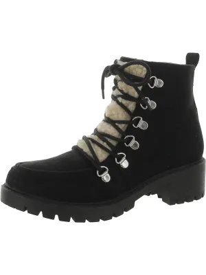 Quinnf Womens Faux-Leather Lace-Up Wedge Boots
