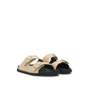 Raffia slides with buckled straps