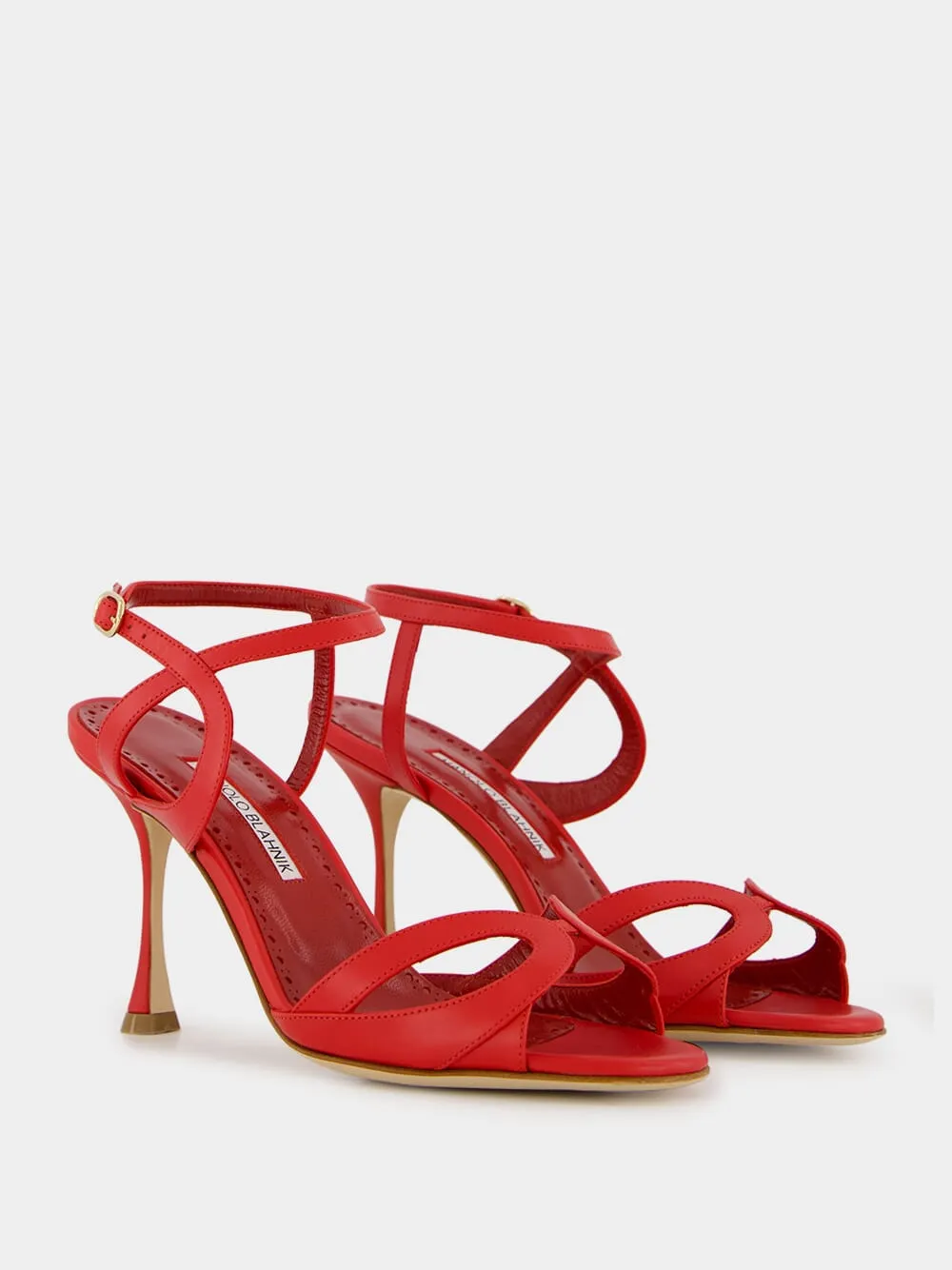 Red Calf Leather Ankle Strap Sandals