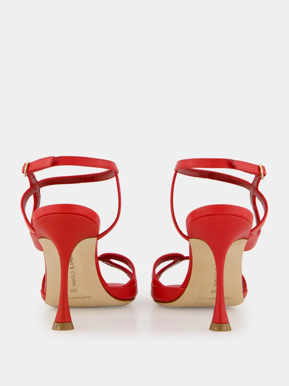 Red Calf Leather Ankle Strap Sandals