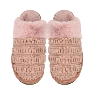 Ribbed Pattern Knitted Slippers In Blush Pink