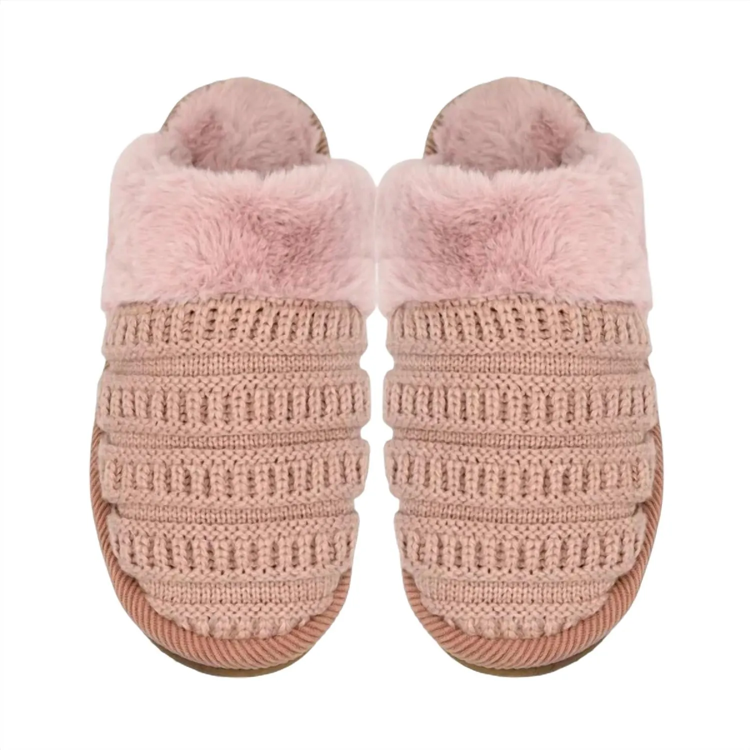 Ribbed Pattern Knitted Slippers In Blush Pink