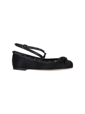 Rockstud" Satin Ballerinas  Black