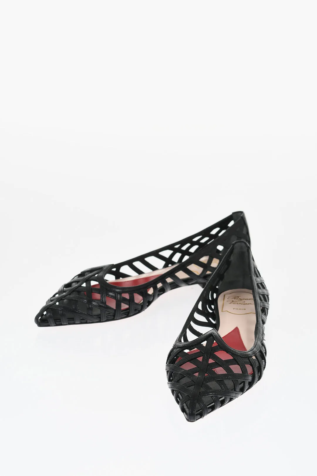 Roger Vivier Leather Point Toe Ballet Flats With Cut-Out Details