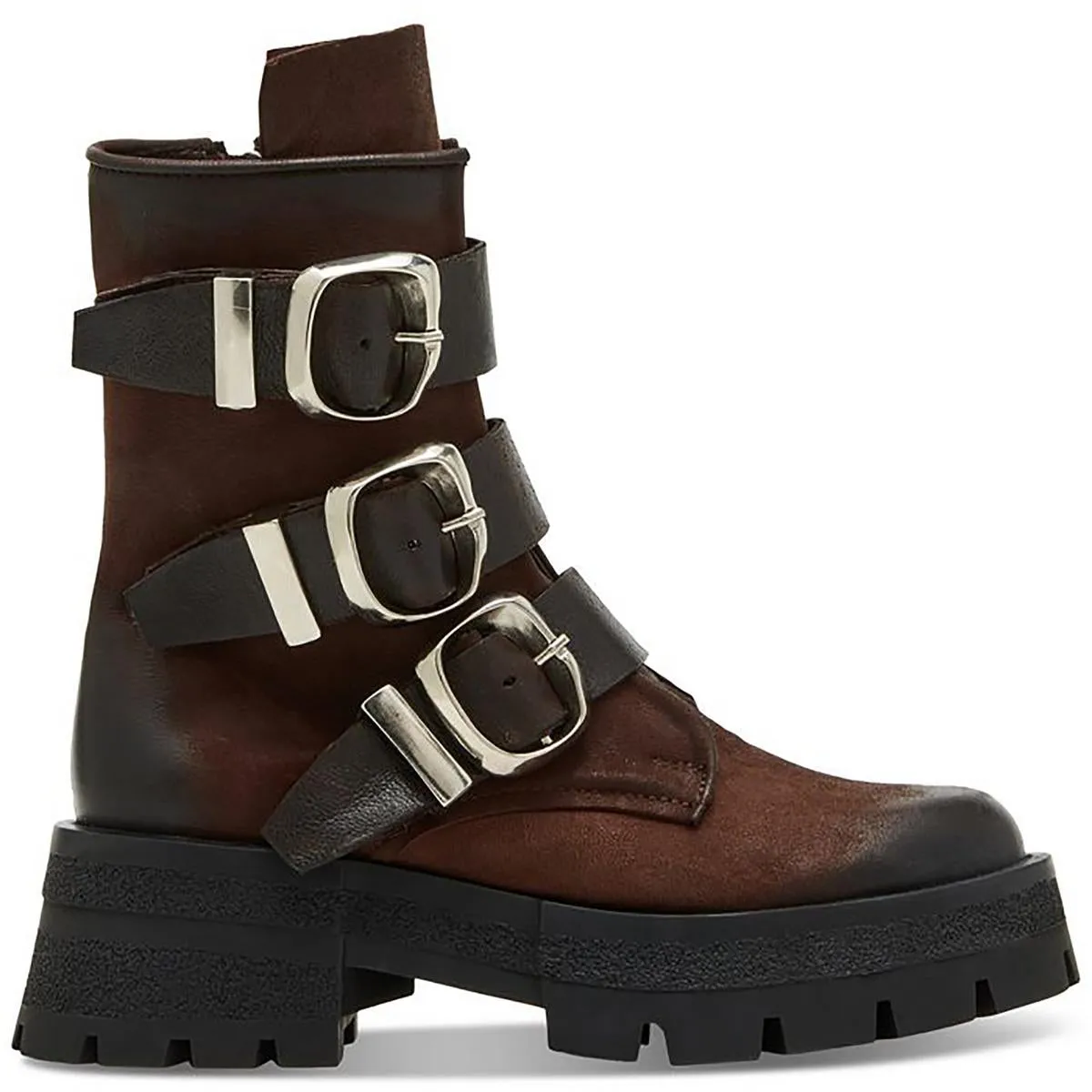 ROLAND Womens Buckle Leather Mid-Calf Boots