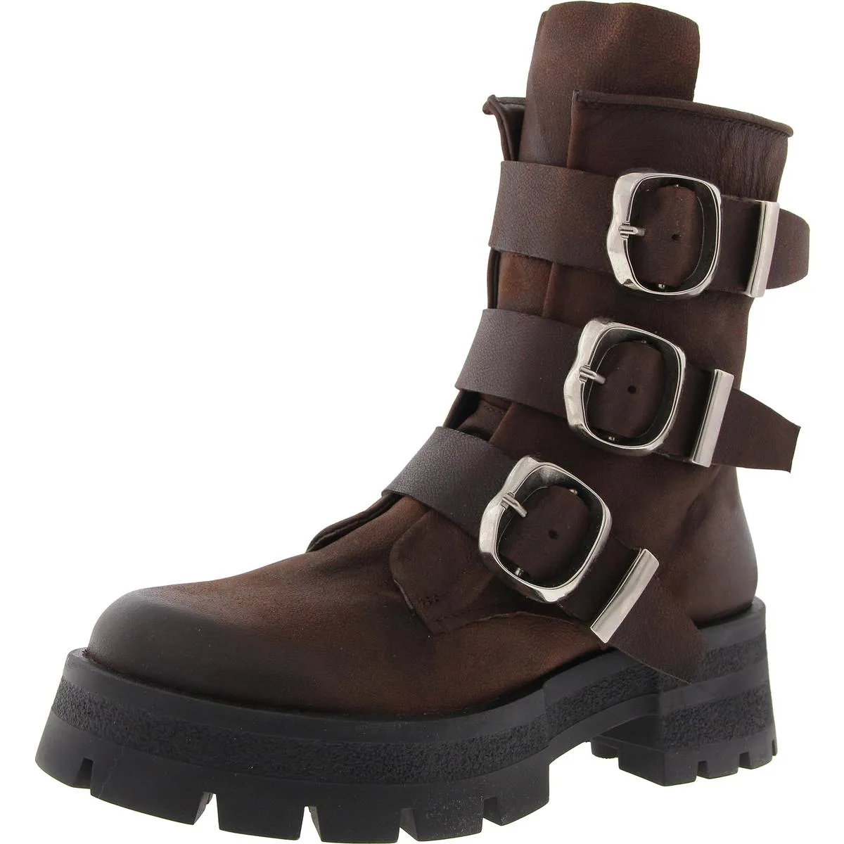 ROLAND Womens Buckle Leather Mid-Calf Boots