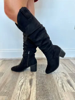 Rustic Rider Knee High Boots In Black