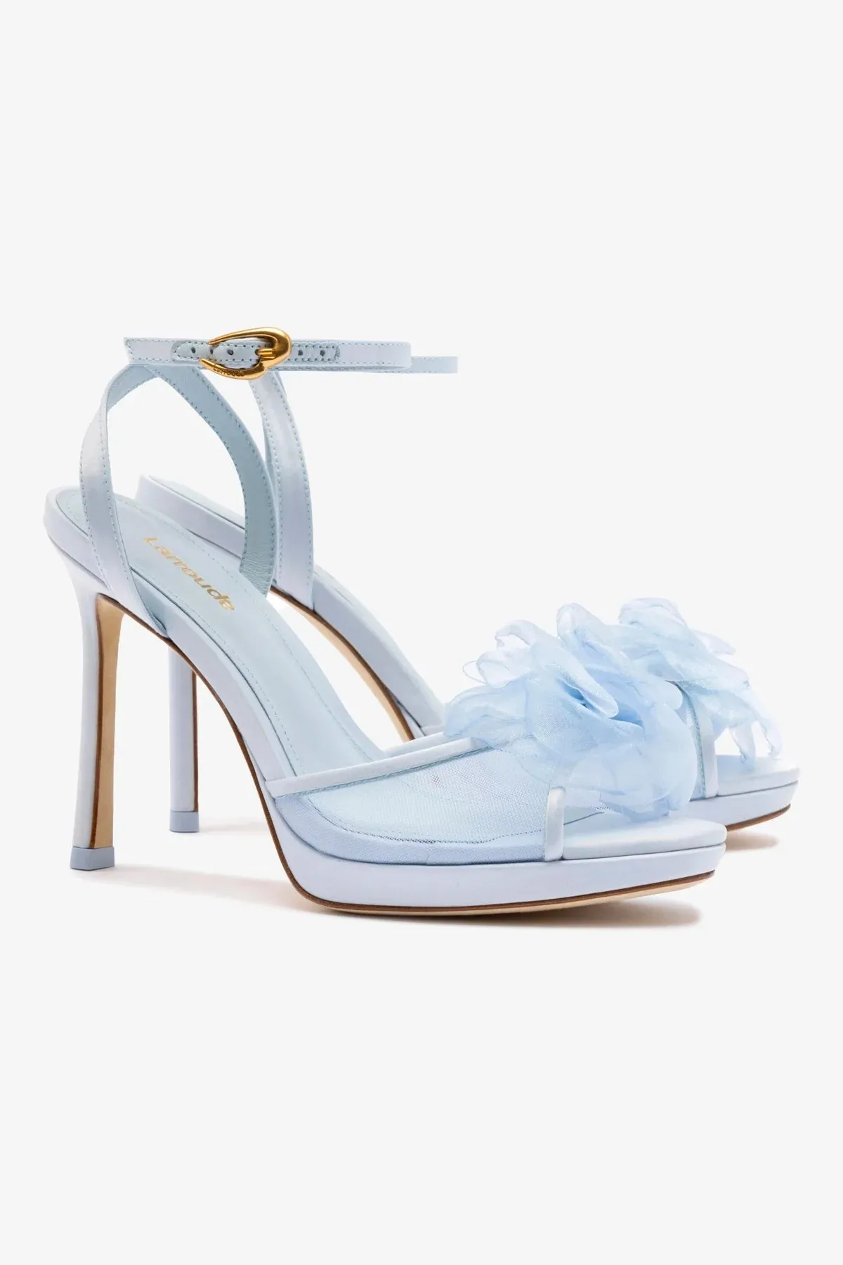 Salma Platform Sandal In Cerulean Blue Satin