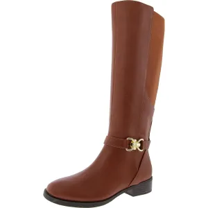 Samey Womens Zipper Faux Leather Knee-High Boots