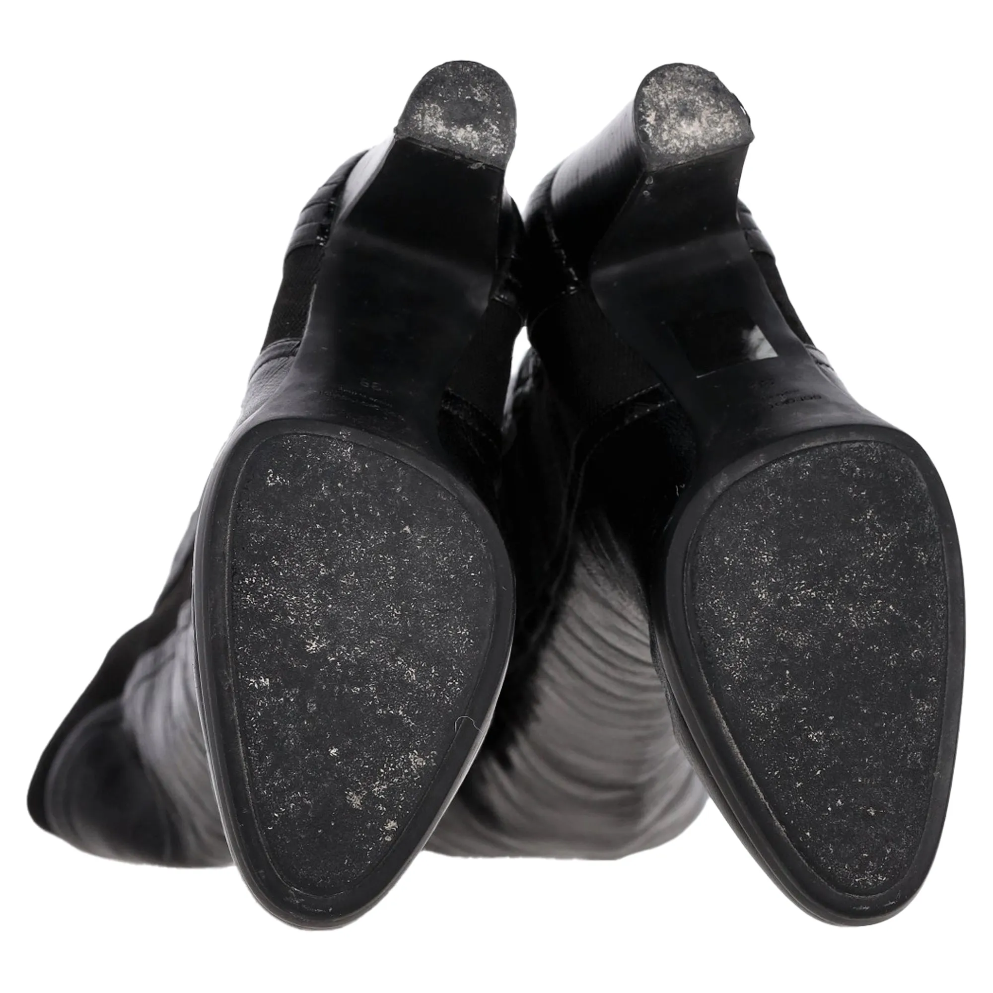 Sergio Rossi Slip-On Knee-High Heeled Boots in Black Leather