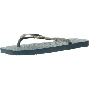Slim Square Glitter Womens Glitter Rubber Flip-Flops