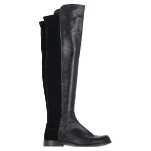 Stuart Weitzman 5050 Knee-High Boots in Black Calfskin Leather and Suede