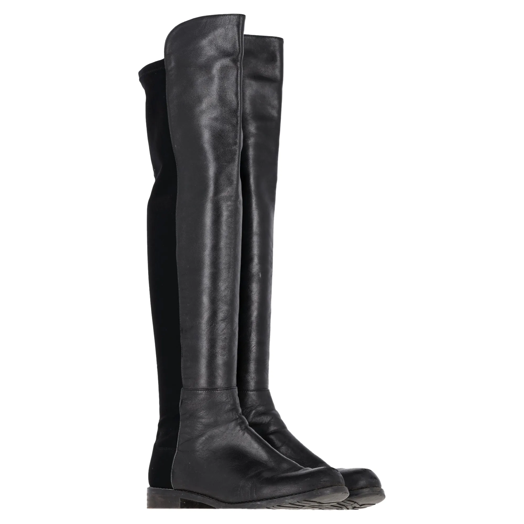 Stuart Weitzman 5050 Knee-High Boots in Black Calfskin Leather and Suede