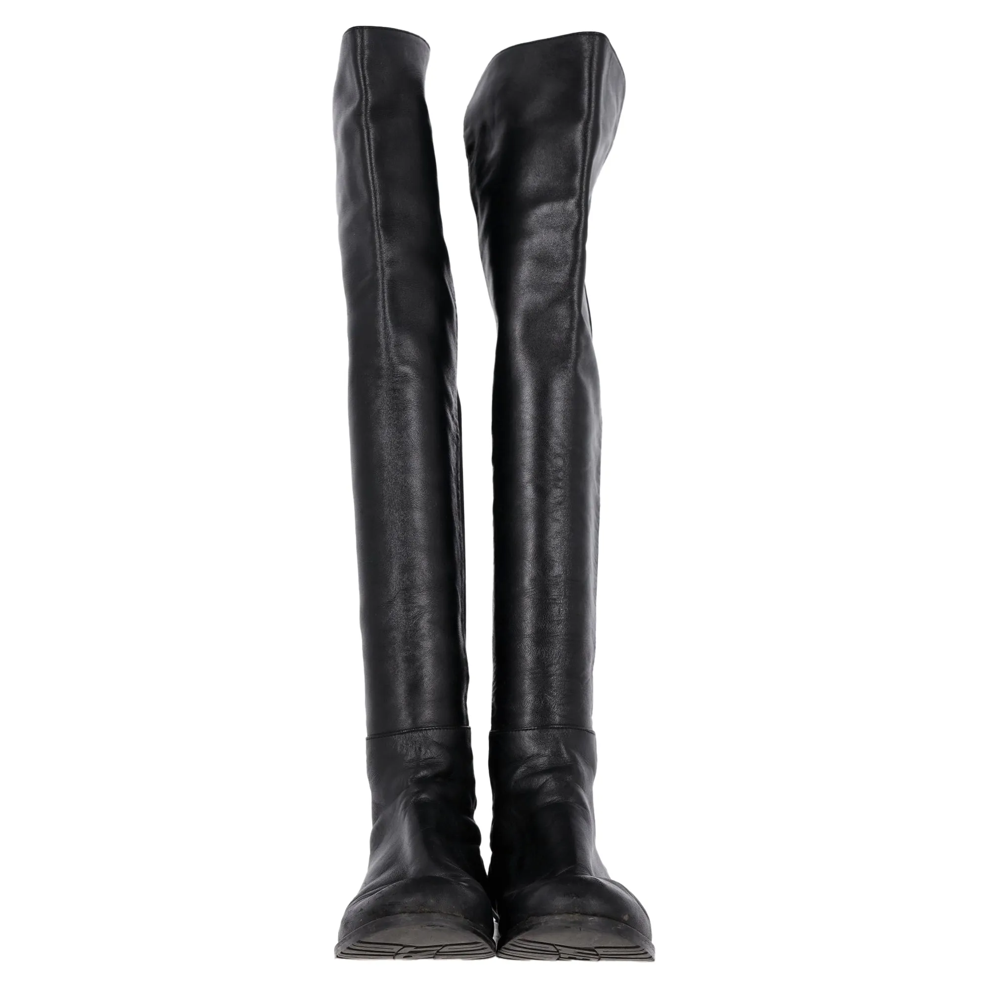 Stuart Weitzman 5050 Knee-High Boots in Black Calfskin Leather and Suede
