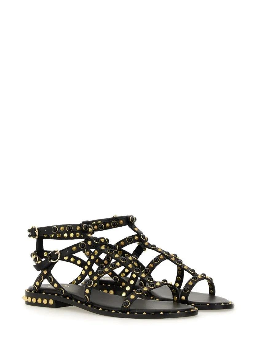 Studded Black Calf Leather Sandal