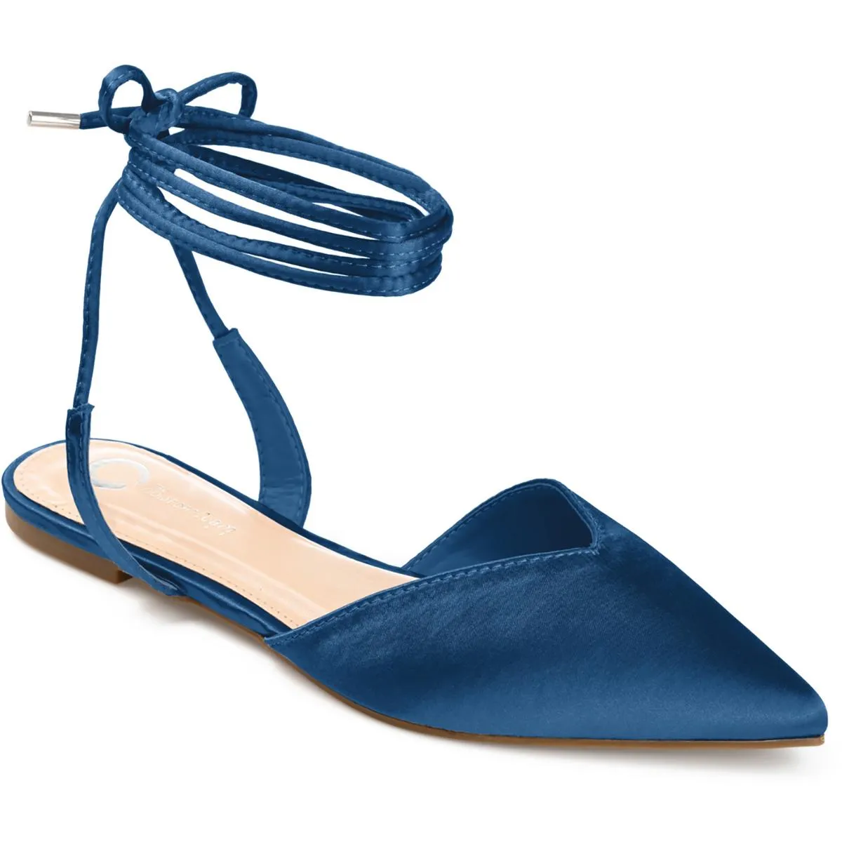Theia Womens Satin Ankle Wrap Ballet Flats