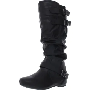 Tiffany Womens Buckle Faux Leather Mid-Calf Boots