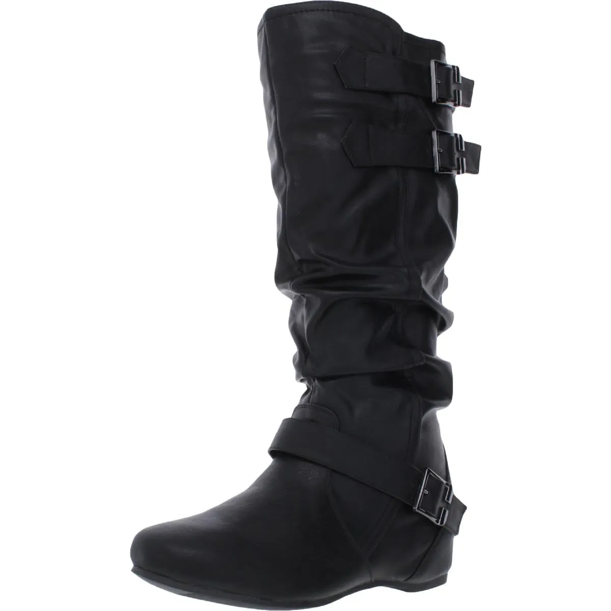Tiffany Womens Buckle Faux Leather Mid-Calf Boots