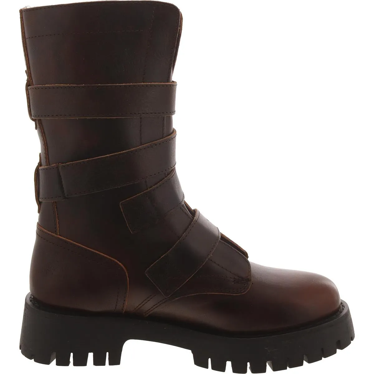 Trenton Womens Leather Lugged Sole Mid-Calf Boots