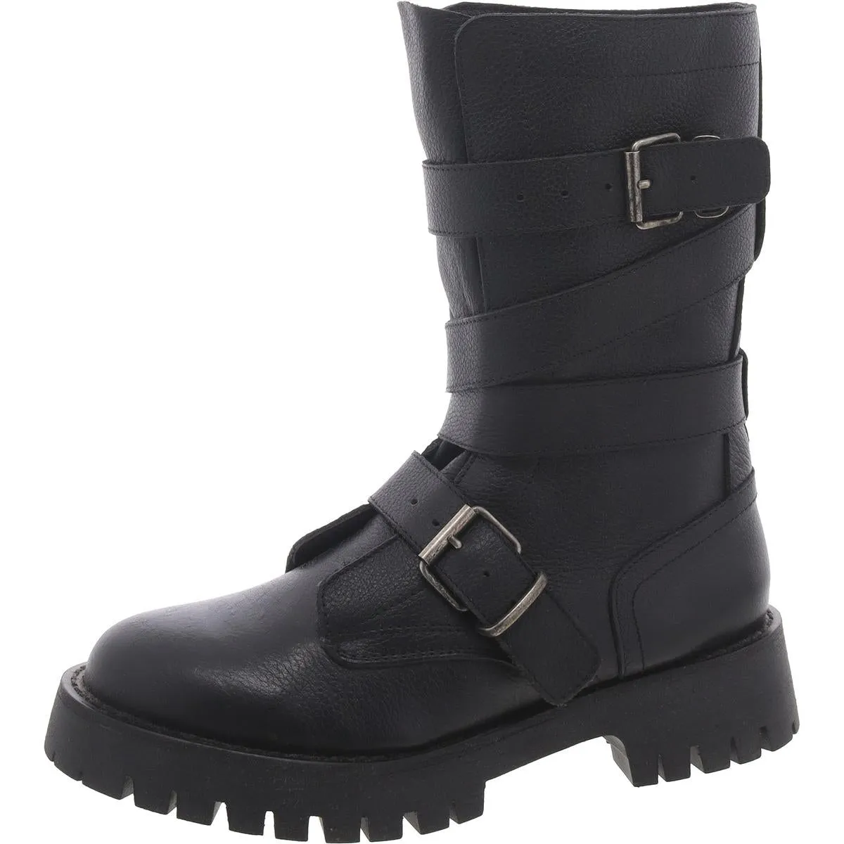 Trenton Womens Leather Lugged Sole Mid-Calf Boots