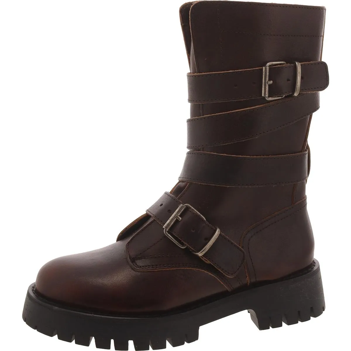 Trenton Womens Leather Lugged Sole Mid-Calf Boots