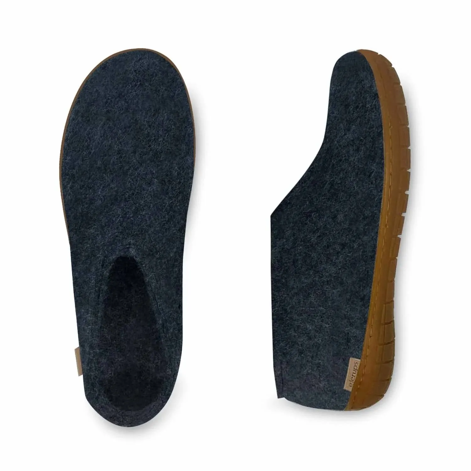 Unisex Felt Slipper With Honey Natural Rubber Sole In Denim