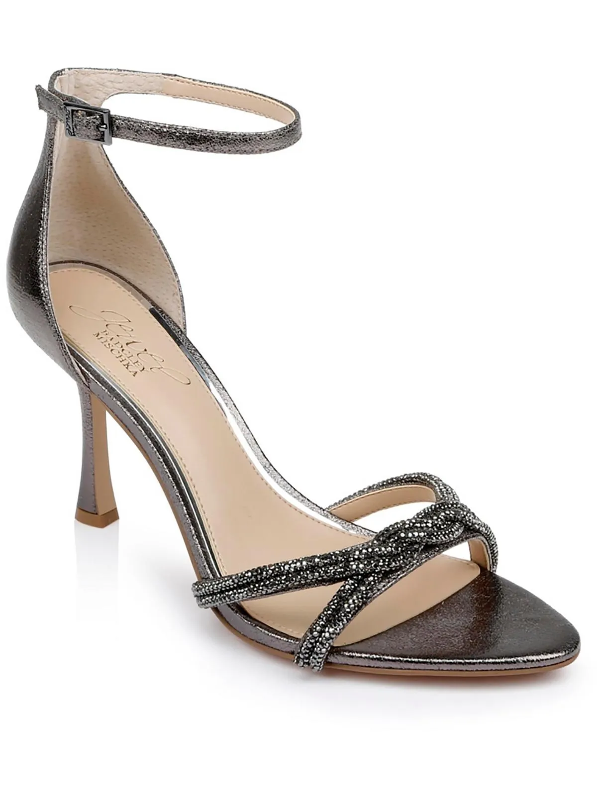 Vani Womens Metallic Ankle Strap Heels