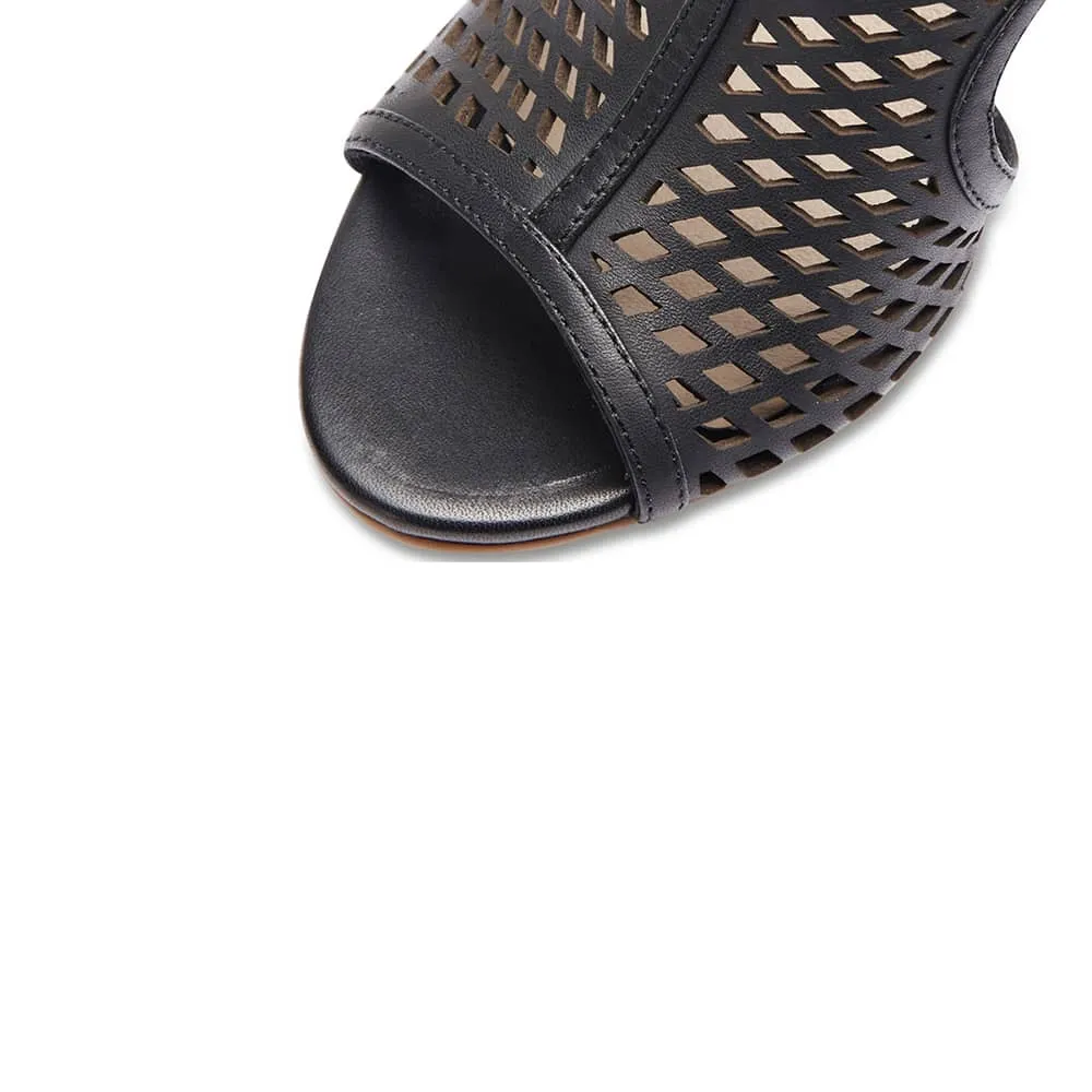 Varsity Heel in Black Leather