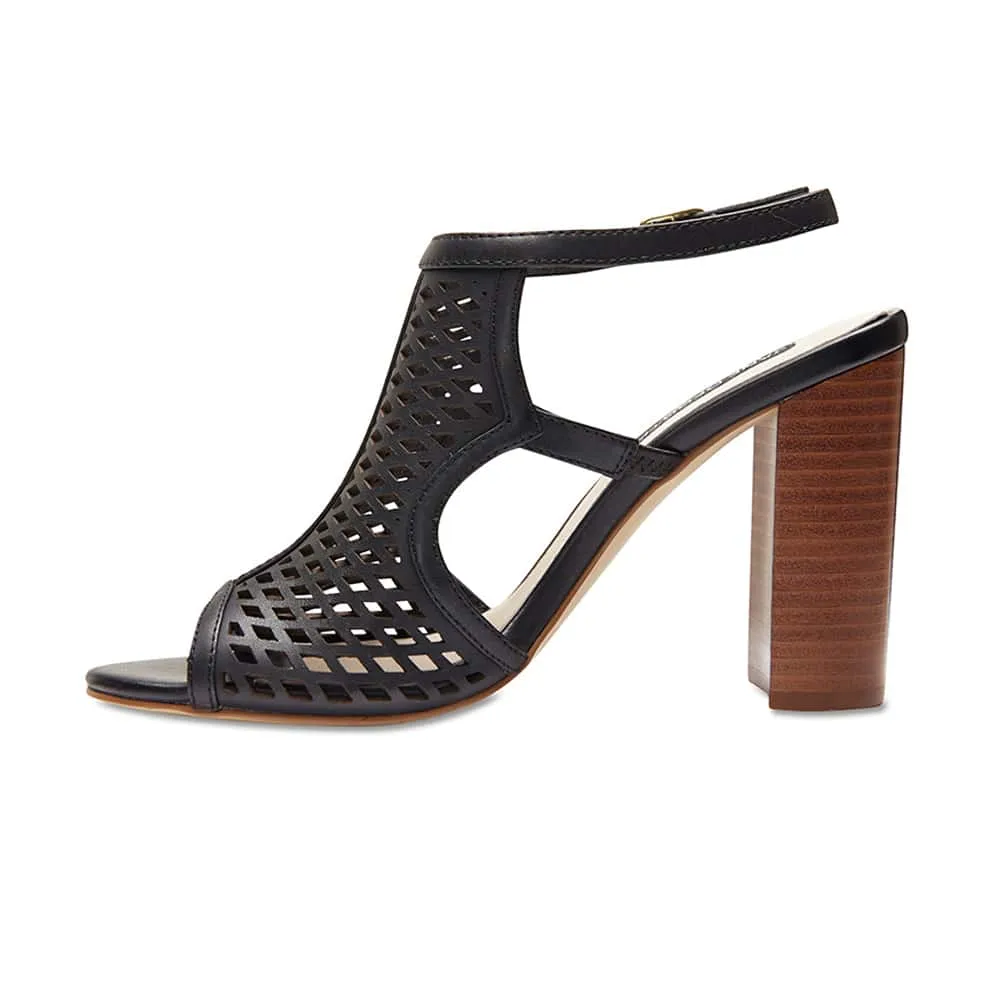 Varsity Heel in Black Leather