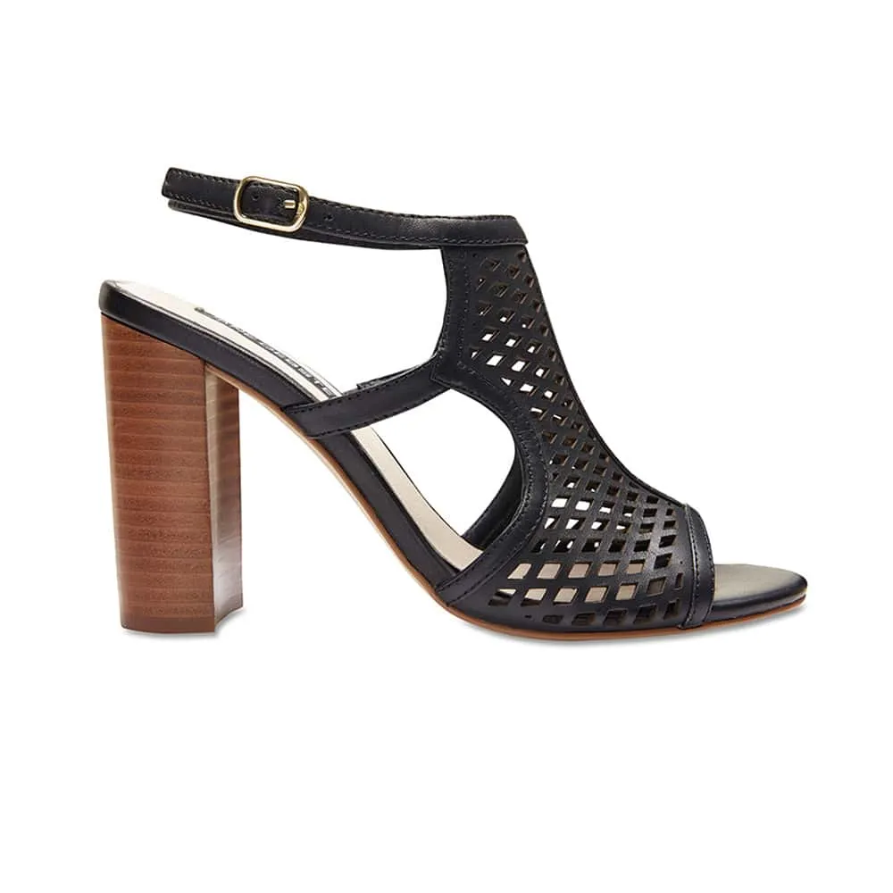 Varsity Heel in Black Leather