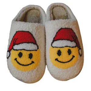 Women Santa Christmas Happy Face Sherpa Slippers In Santa Smiley
