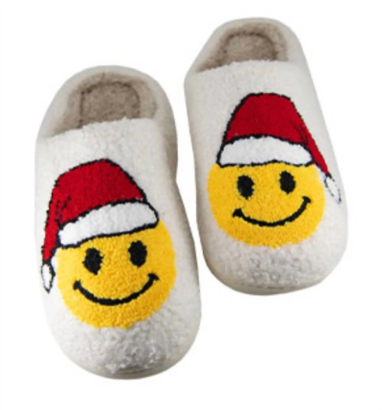 Women Santa Christmas Happy Face Sherpa Slippers In Santa Smiley