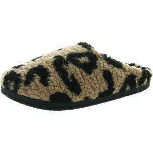 Womens Animal Print Faux Fur Slide Slippers