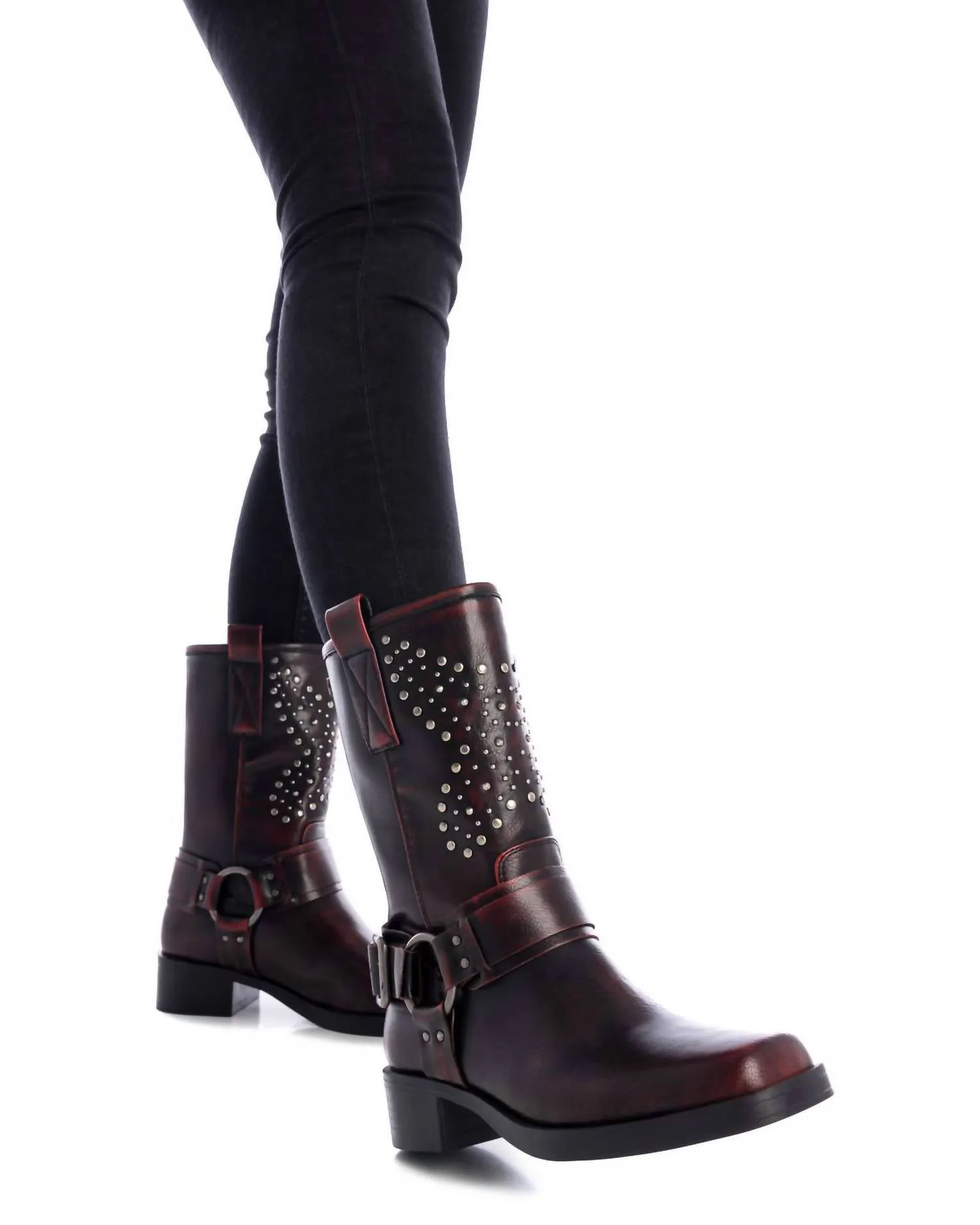 Women's Biker Boots In Burgundy
