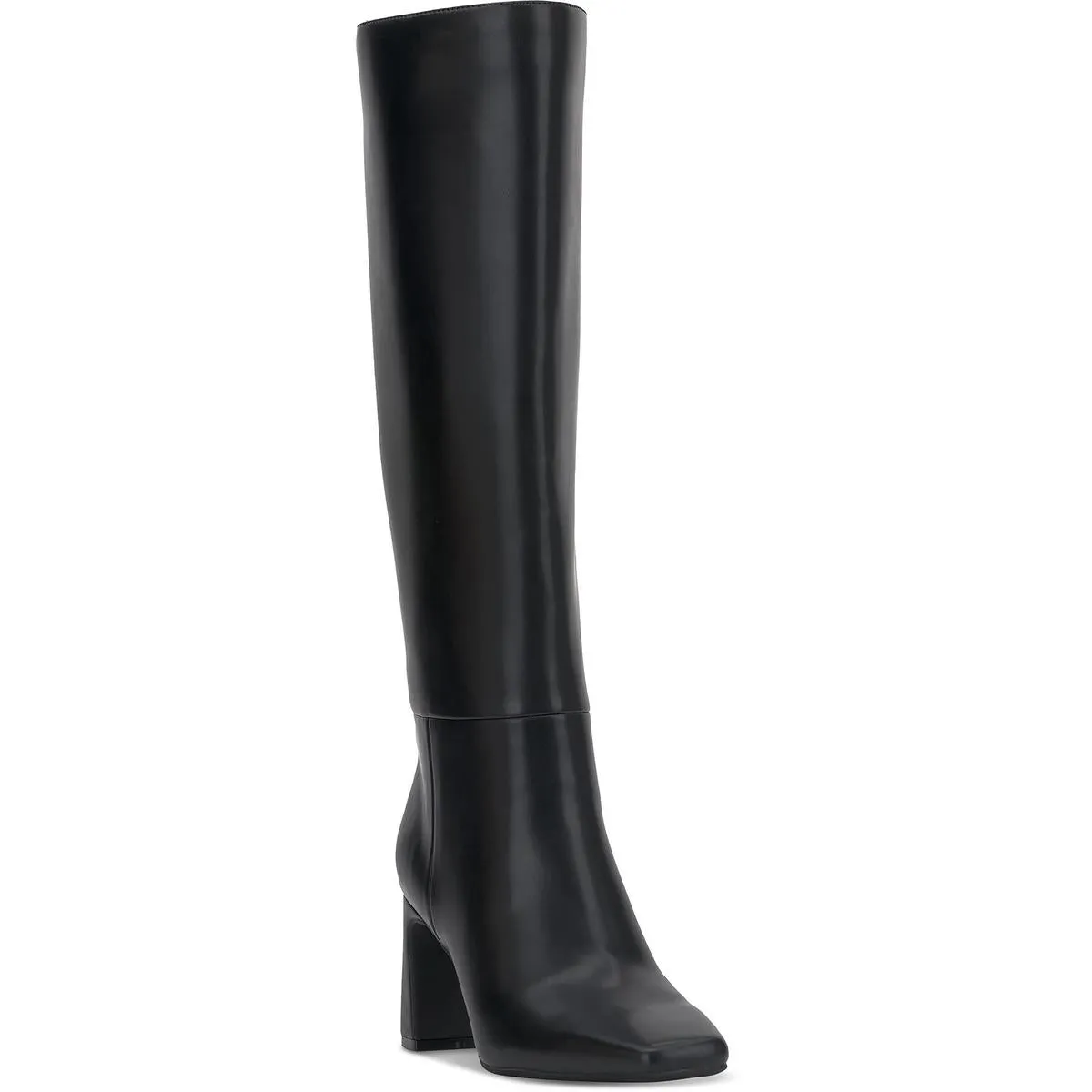 Womens Block Heel Faux Leather Knee-High Boots