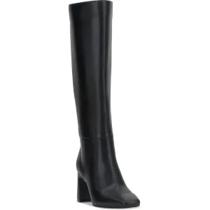 Womens Block Heel Faux Leather Knee-High Boots