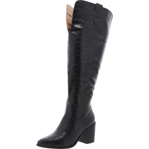 Womens Extra Wide Calf Faux Leather Knee-High Boots