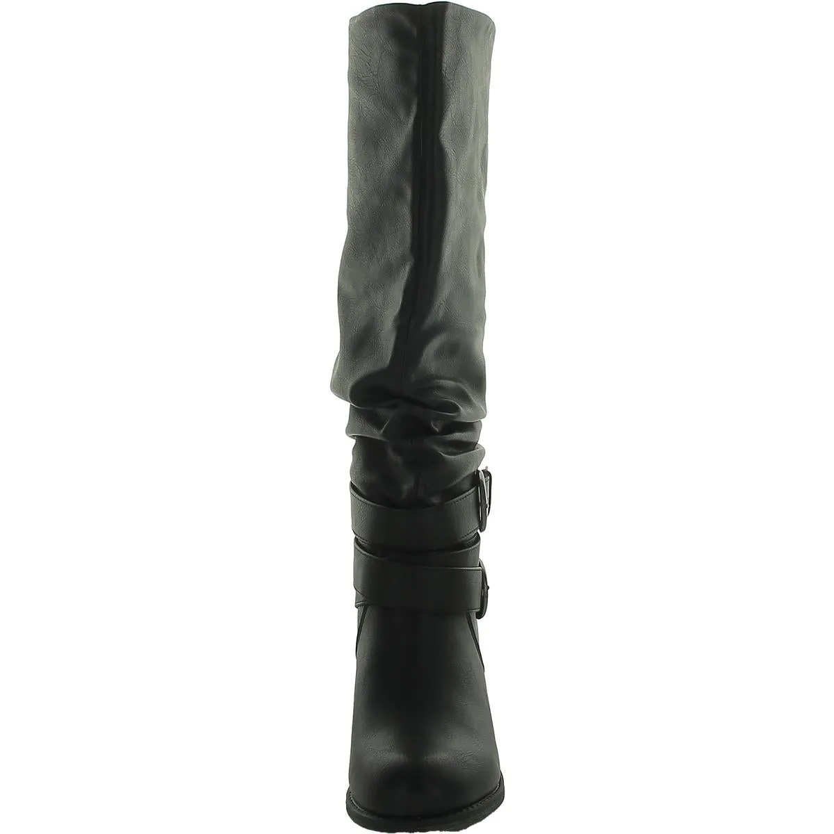 Womens Faux Leather Block Heel Knee-High Boots