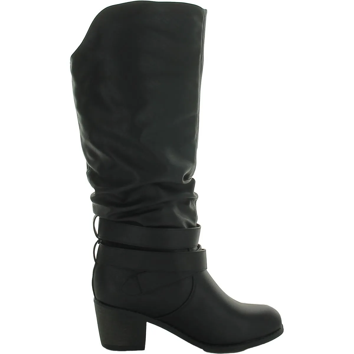 Womens Faux Leather Block Heel Knee-High Boots