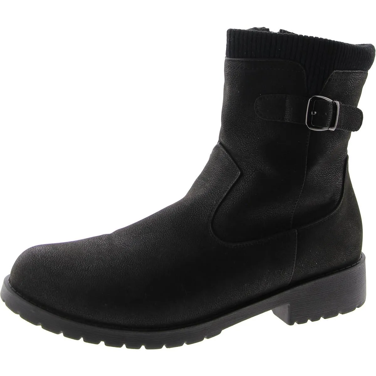 Womens Faux Leather Round toe Ankle Boots