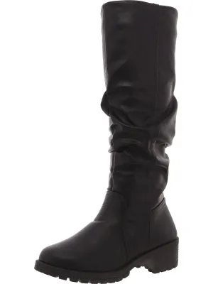 Womens Faux Leather Round toe Mid-Calf Boots