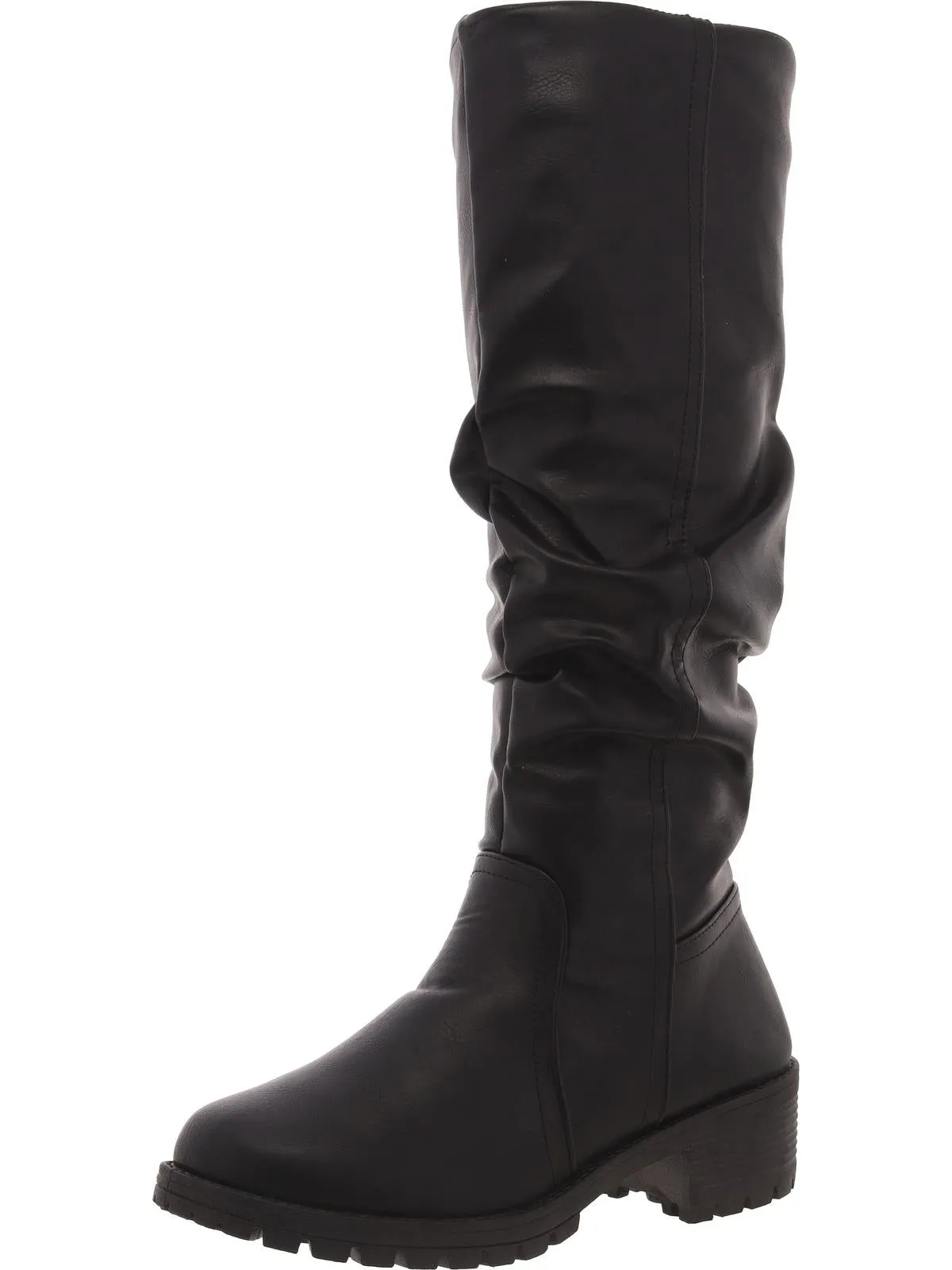 Womens Faux Leather Round toe Mid-Calf Boots