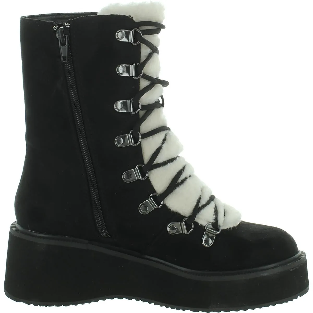 Womens Faux Suede Zipper Combat & Lace-Up Boots