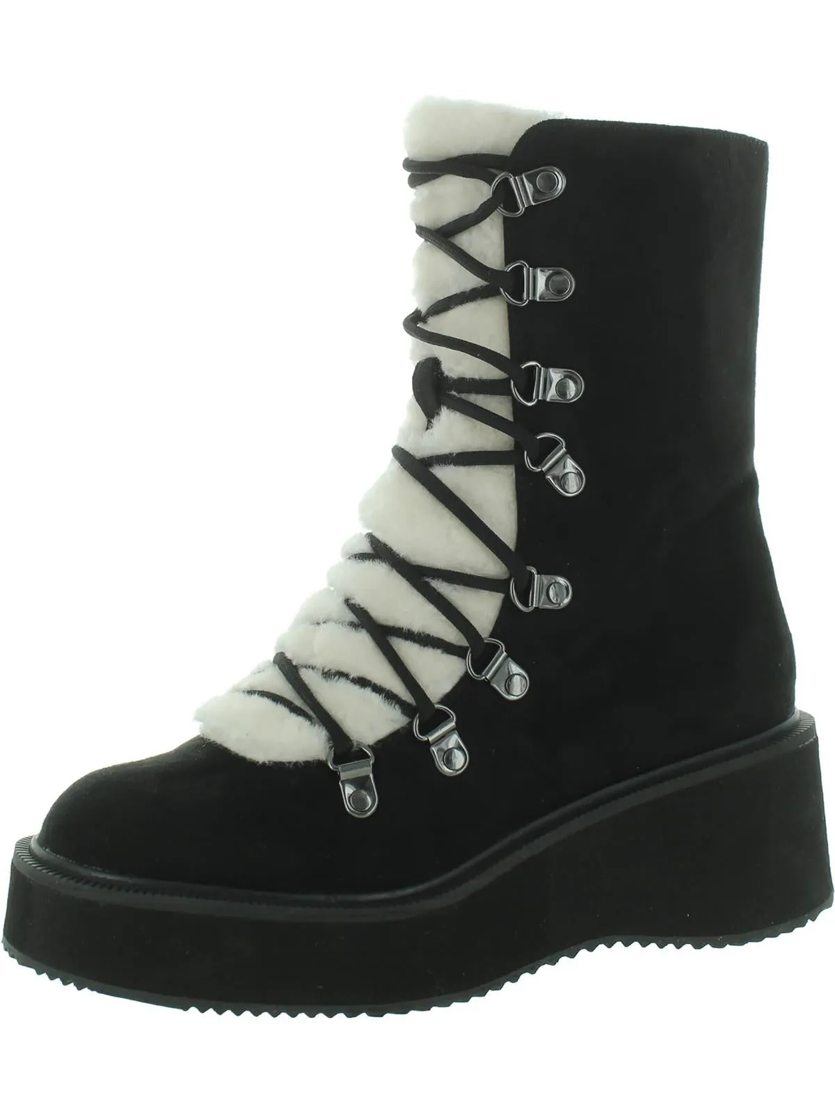 Womens Faux Suede Zipper Combat & Lace-Up Boots