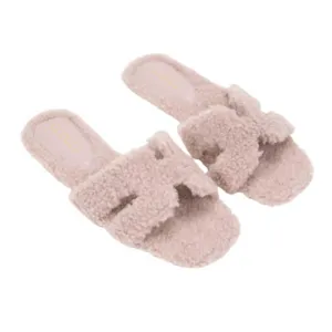 Women's Fur H-Shaped Slide In Mauve