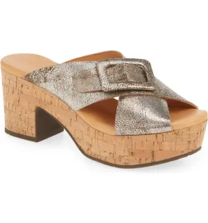 Women's Galaxy Criss Cross Platform Slide In Grey Leather